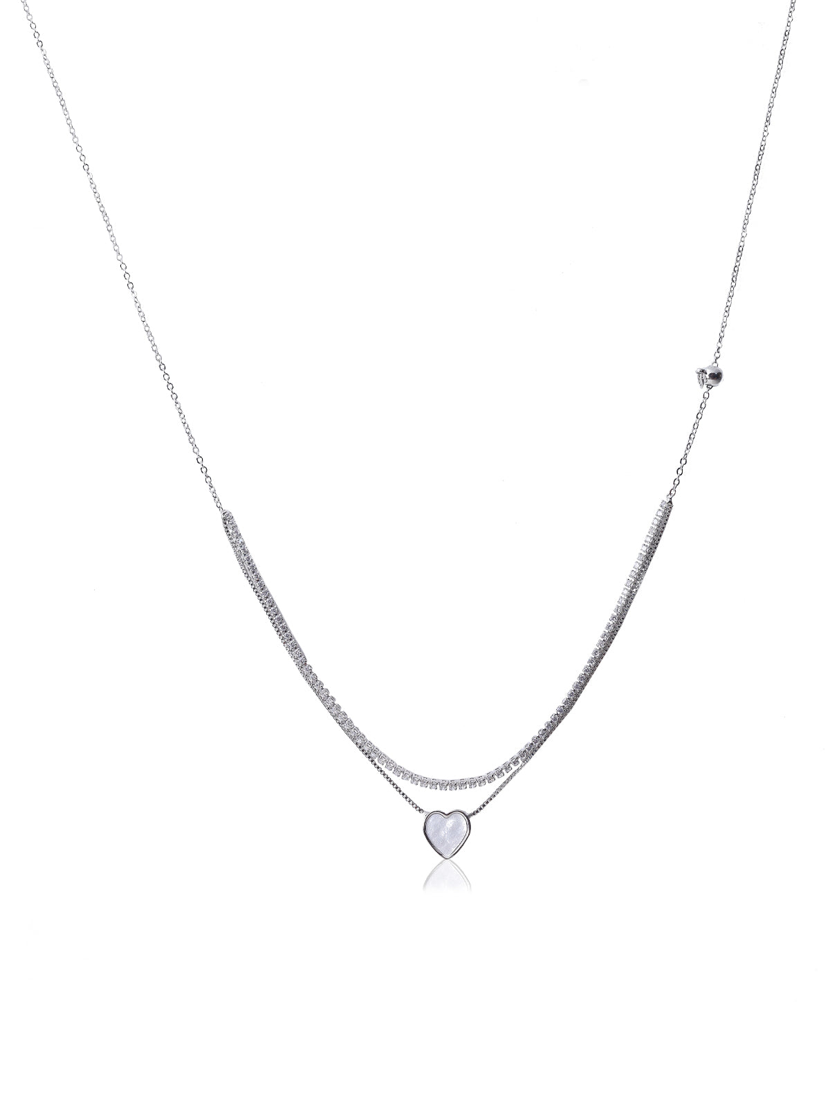 Solibelle Rhodium Plated Heart Necklace with AD & White Cubic Zirconia