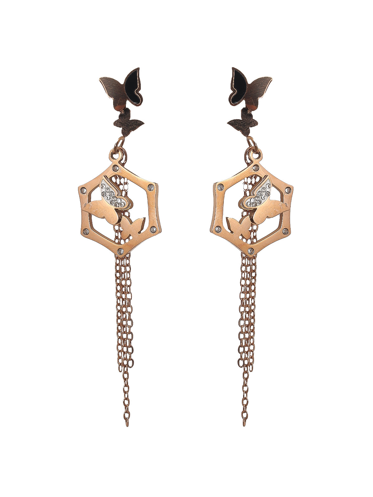 Solibelle 18K Gold Plated Elegant Butterfly and Heart Hanging Korean Earrings