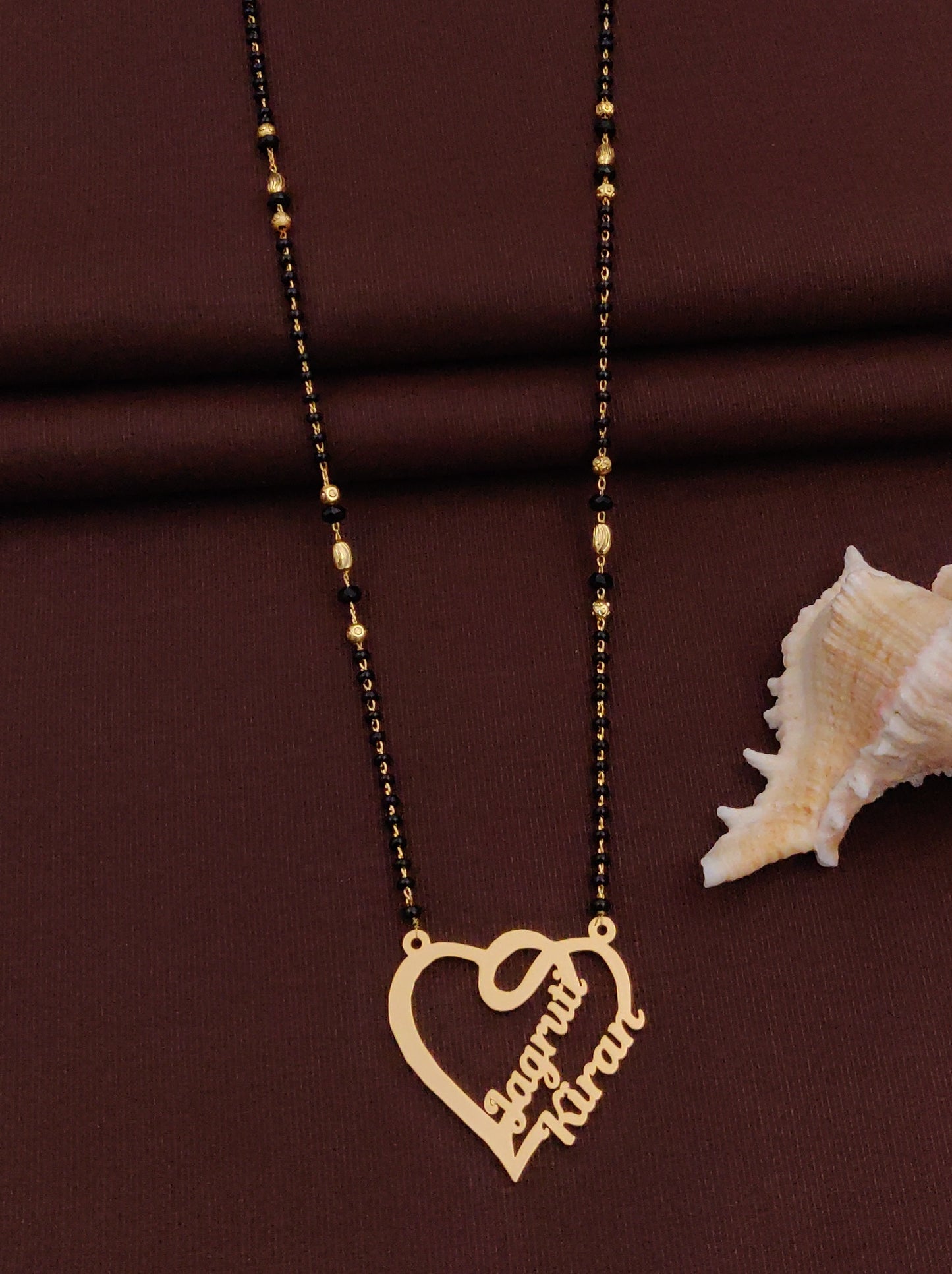 Solibelle Initial Minimal Mangalsutra with 2 Letters Heart Shaped (Customized Couple Name)