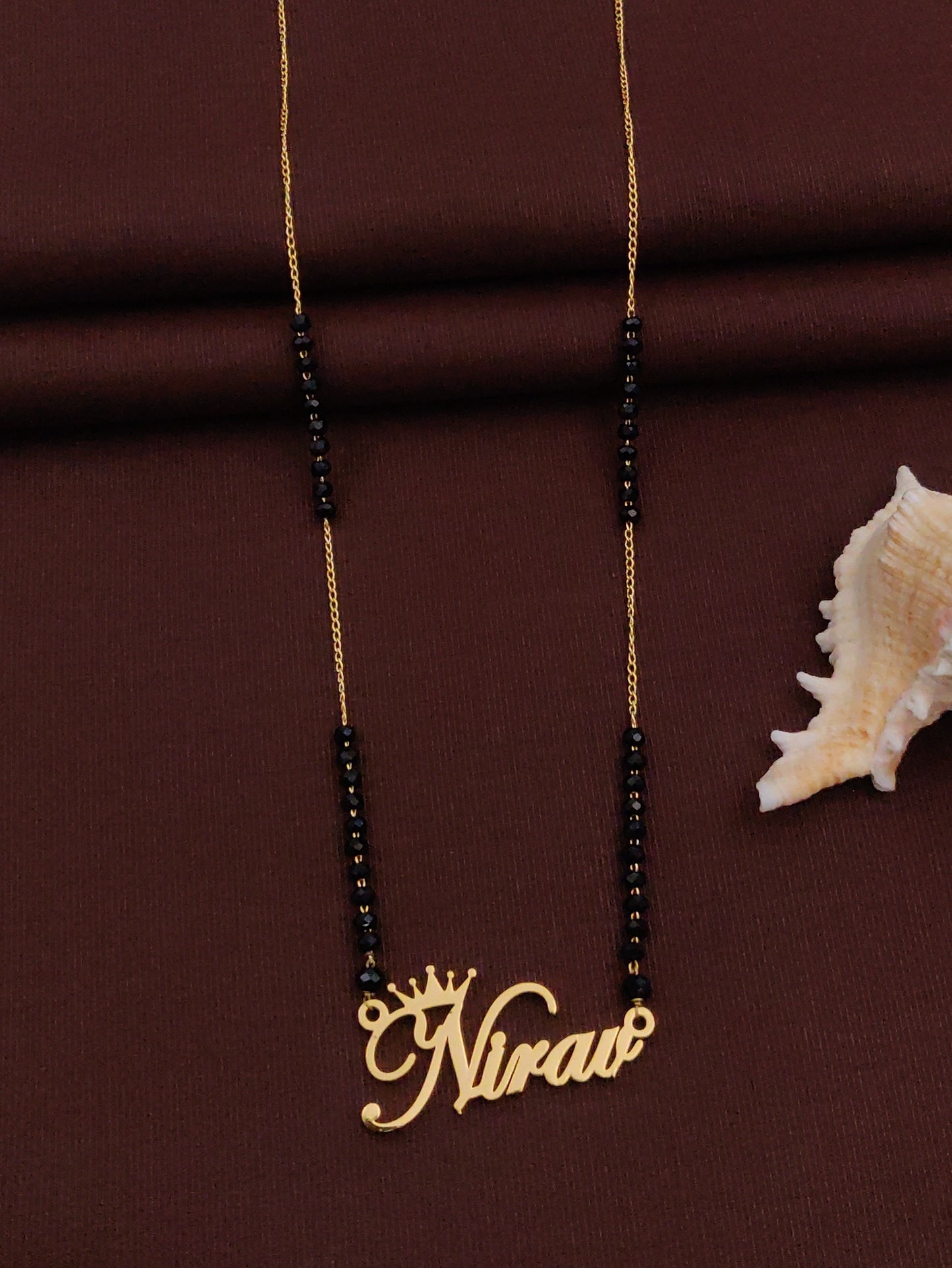 Solibelle Gold Plated Queen Mangalsutra (Customized Name)