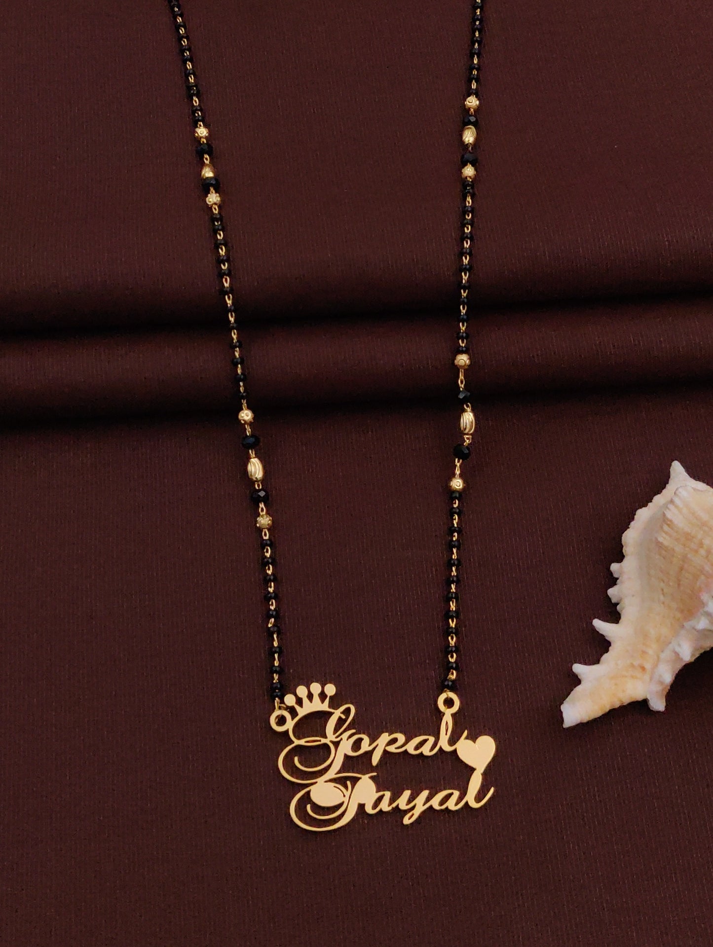 Solibelle Elegant Gold Plated Heart Mangalsutra (Customized Couple Name)