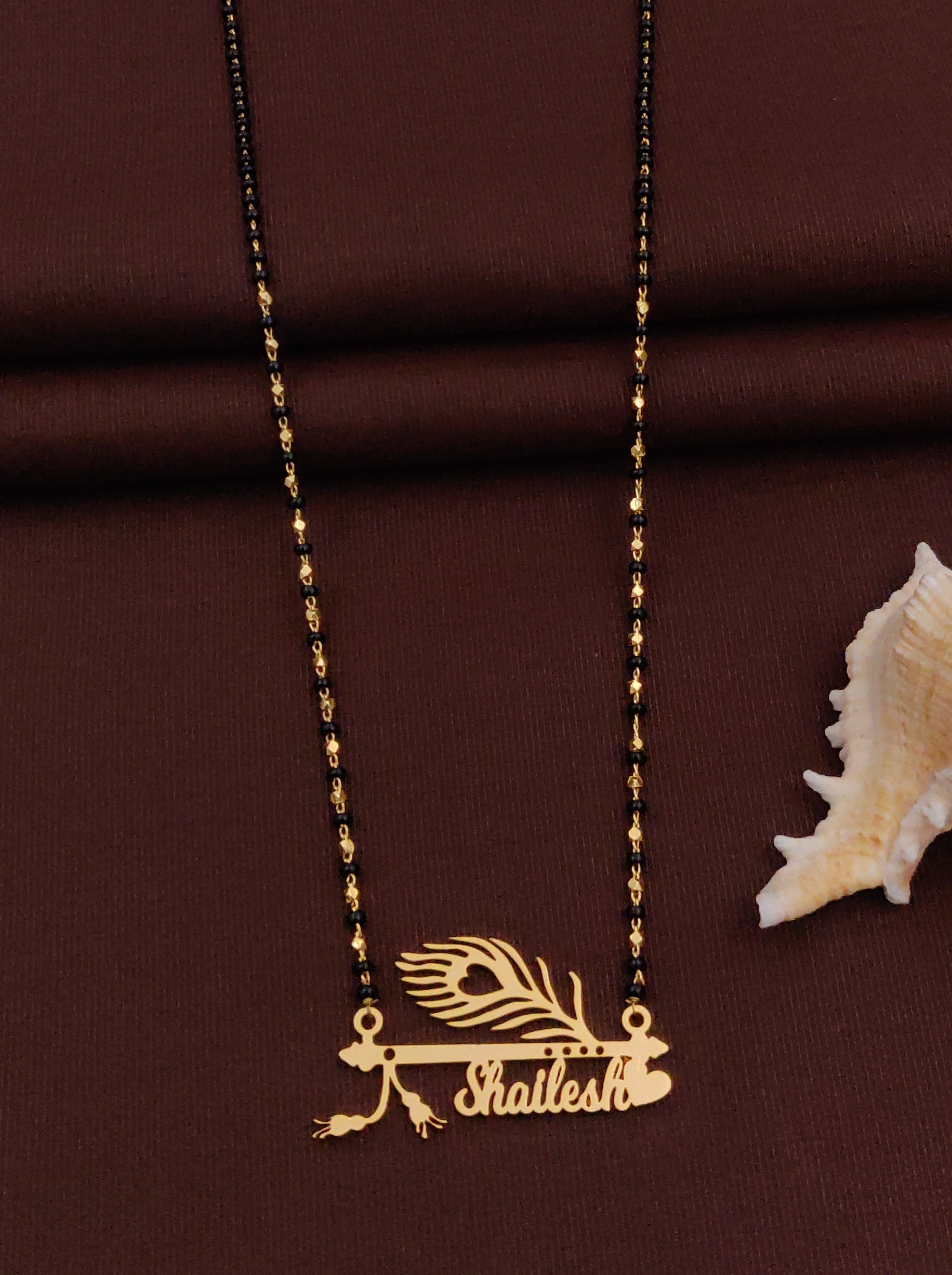 Solibelle Feather Krishna Flute Customized Mangalsutra (Customized