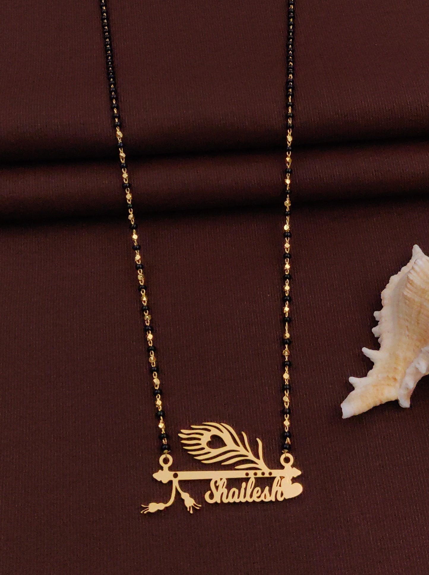 Solibelle Feather Krishna Flute Customized Mangalsutra (Customized Name)