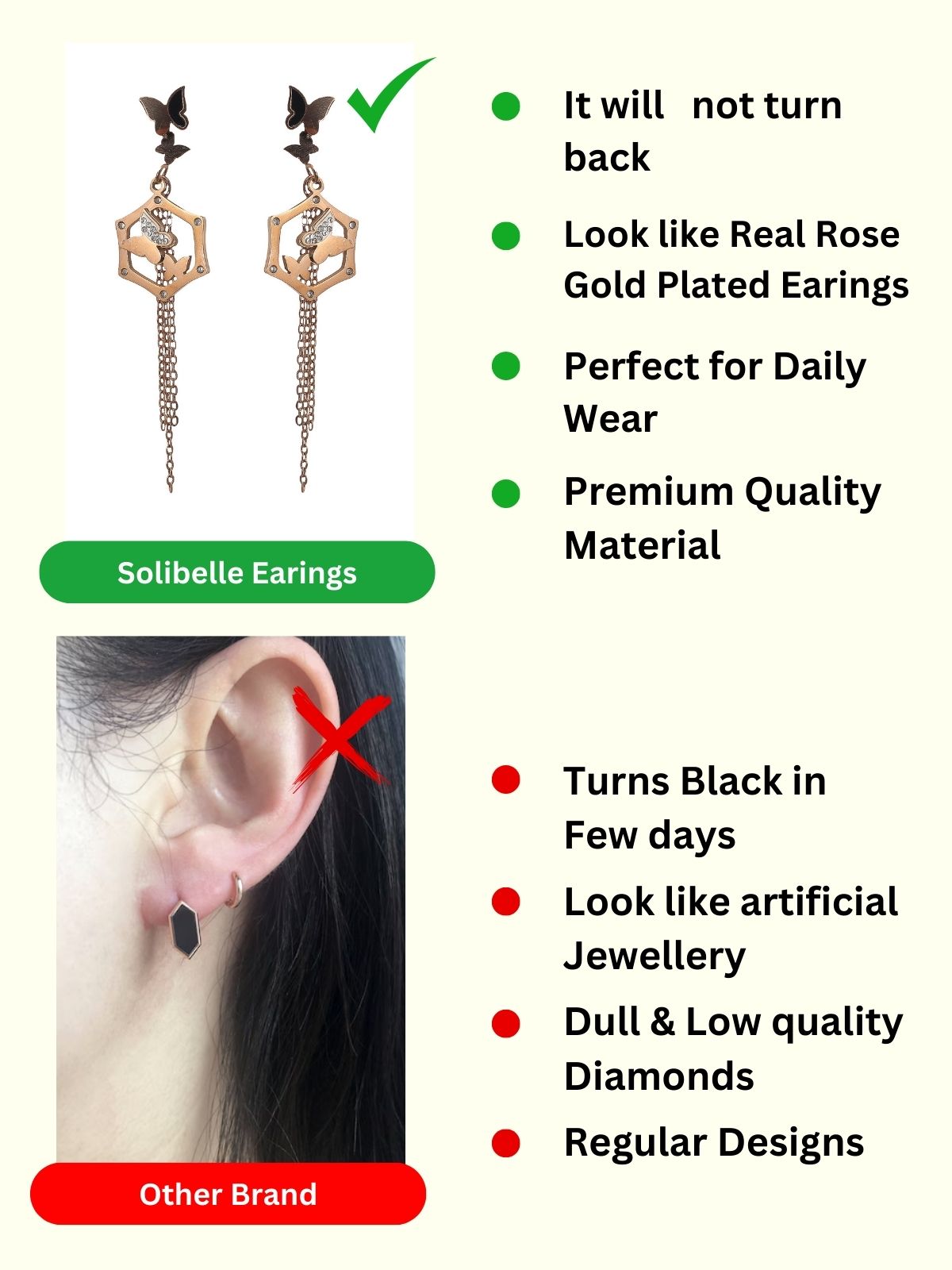 Solibelle 18K Gold Plated Elegant Butterfly and Heart Hanging Korean Earrings