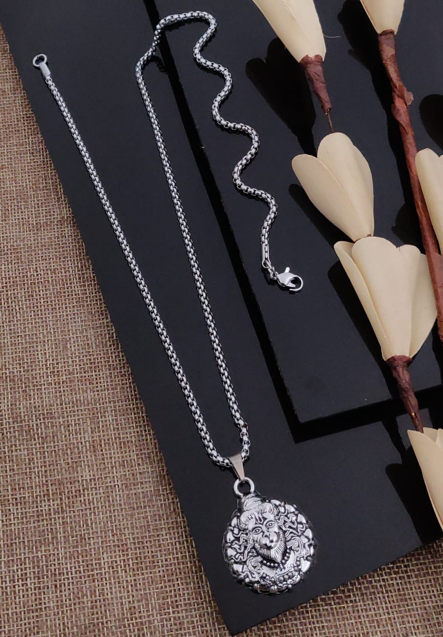Solibelle Silver Plated Hanuman Face Pendant With Chain