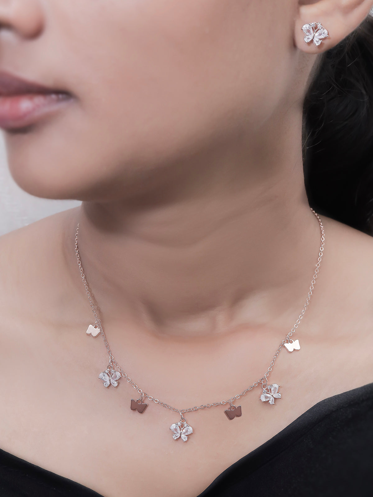 Solibelle Rohdime Plated Queen Necklace with Flower Charms