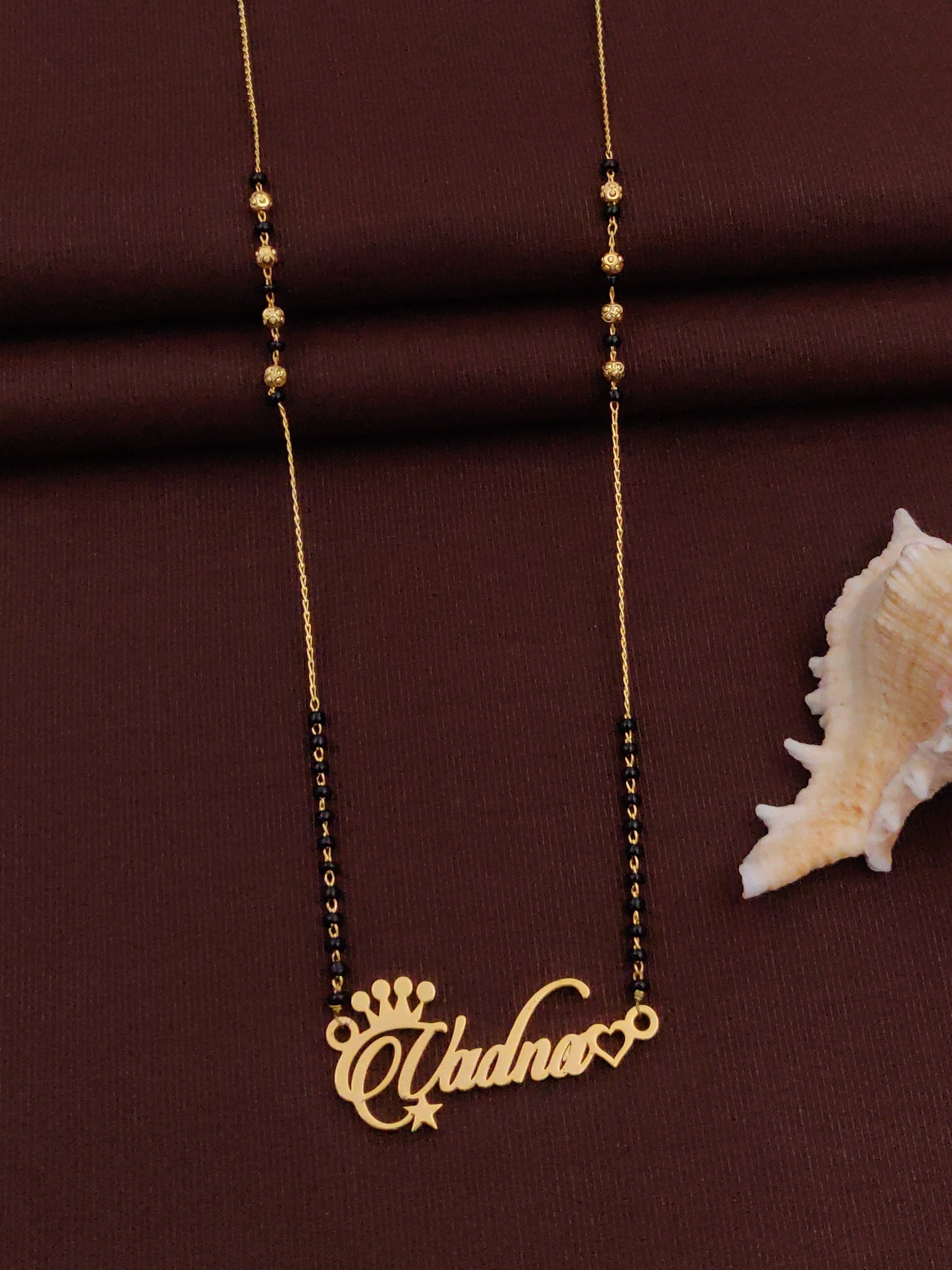 Solibelle Personalized Heart Star Mangalsutra Your Love in Gold