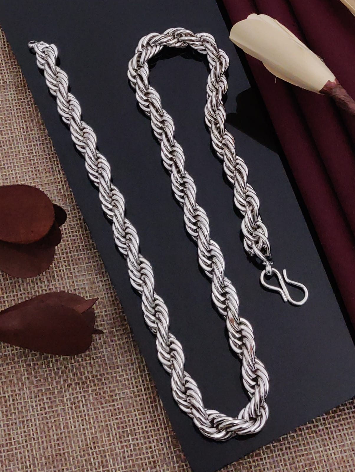Solibelle Silver Plated Double Rounded Men's Wear Chain