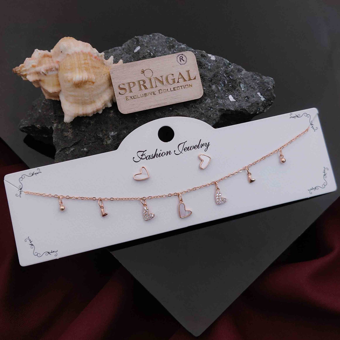 Solibelle Dazzling Heart Charm Queen Necklace | Antitarnish Rose Gold Plated