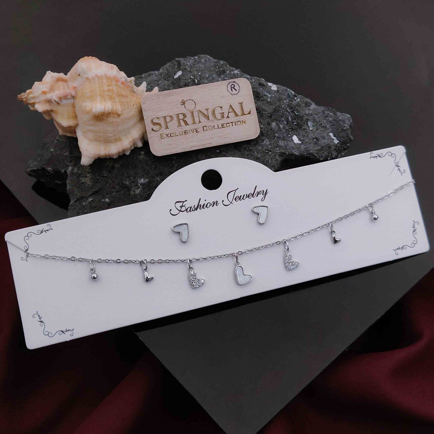 Solibelle Dazzling Heart Charm Queen Necklace | Antitarnish Silver Plated