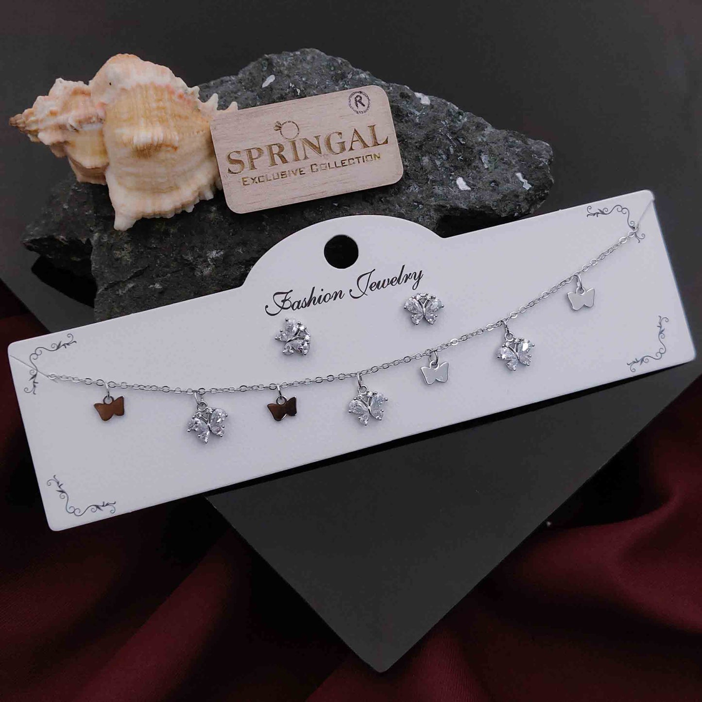 Solibelle Butterfly Charm Queen Necklace | Antitarnish Silver Plated