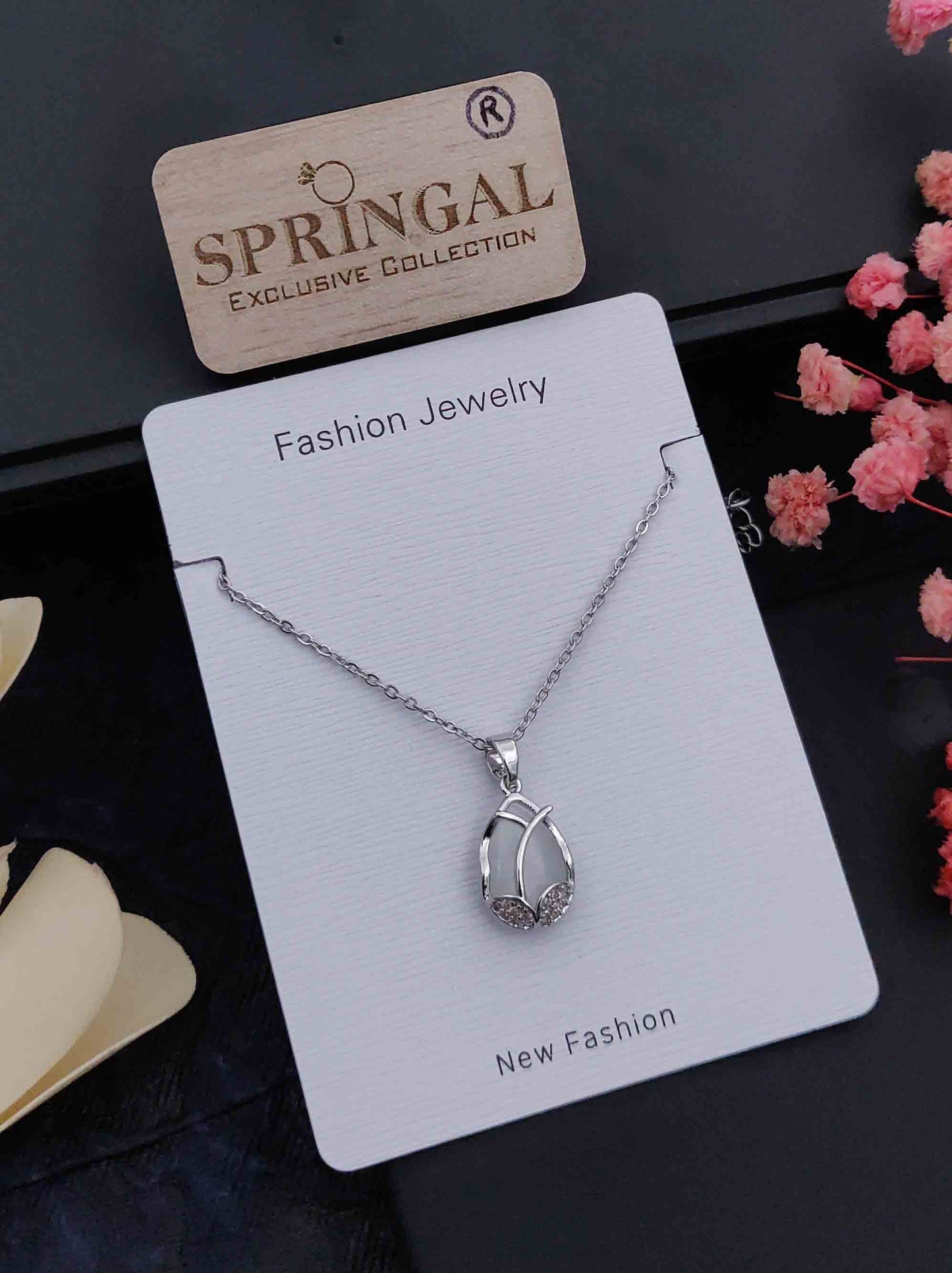 Solibelle Aishwarya Chain Pendant | Silver Plated