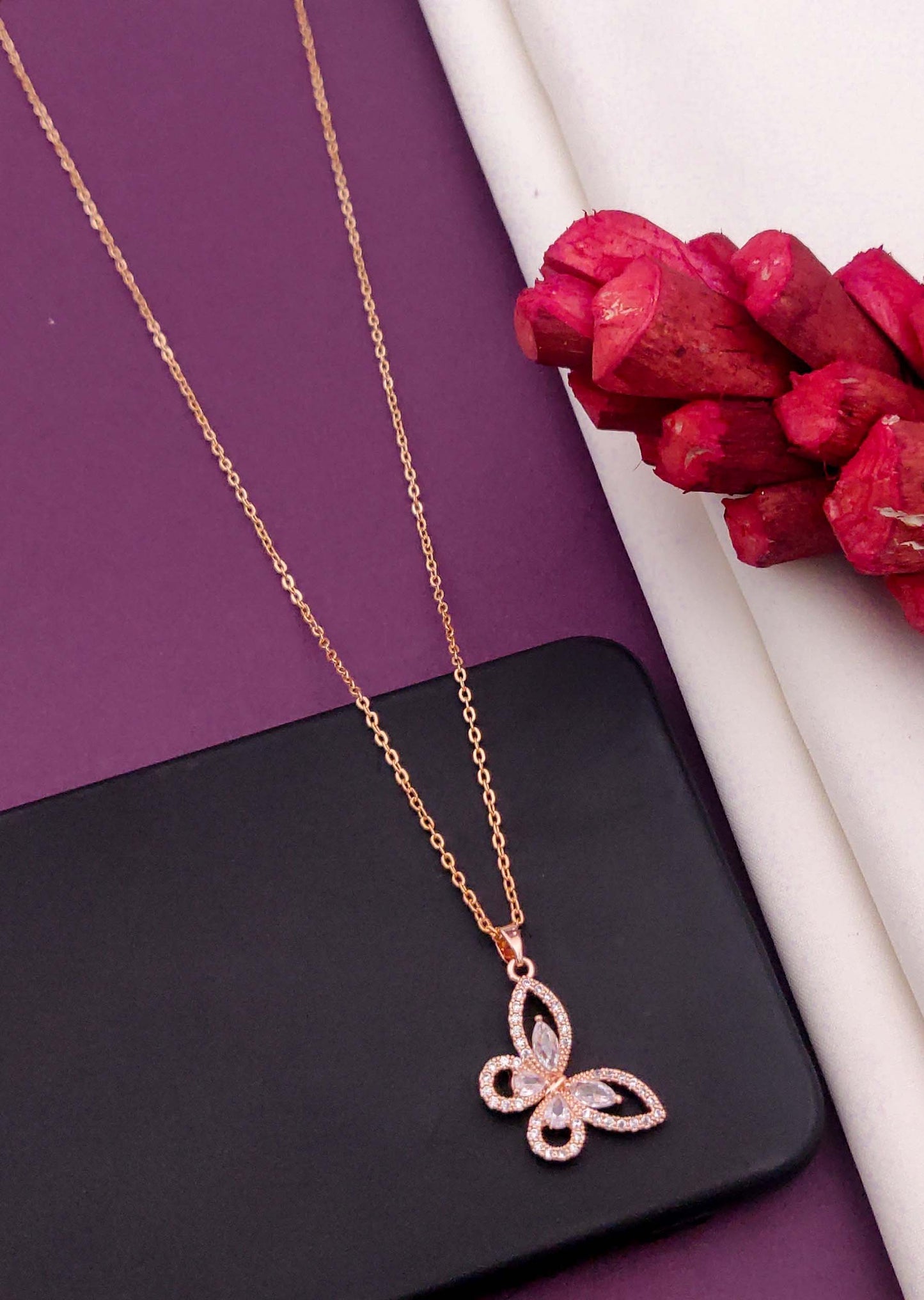 Solibelle Butterfly Chain Pendant | Antitarnish Rose Gold Plated