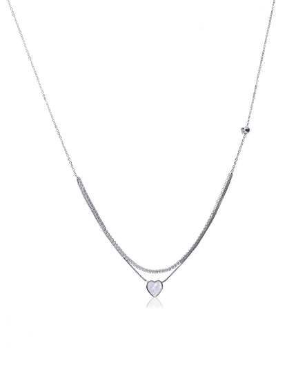 Solibelle Rhodium Plated Heart Necklace with AD & White Cubic Zirconia