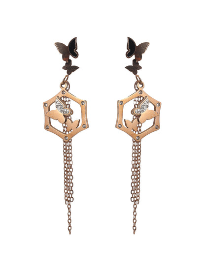 Solibelle 18K Gold Plated Elegant Butterfly and Heart Hanging Korean Earrings