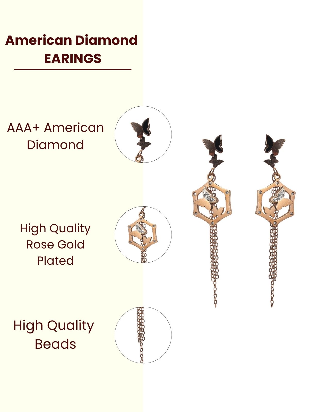Solibelle 18K Gold Plated Elegant Butterfly and Heart Hanging Korean Earrings