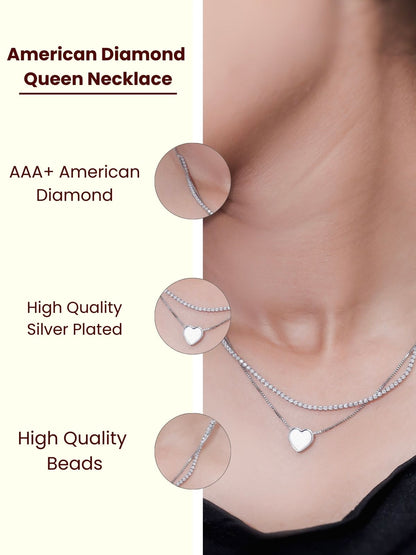 Solibelle Rhodium Plated Heart Necklace with AD & White Cubic Zirconia