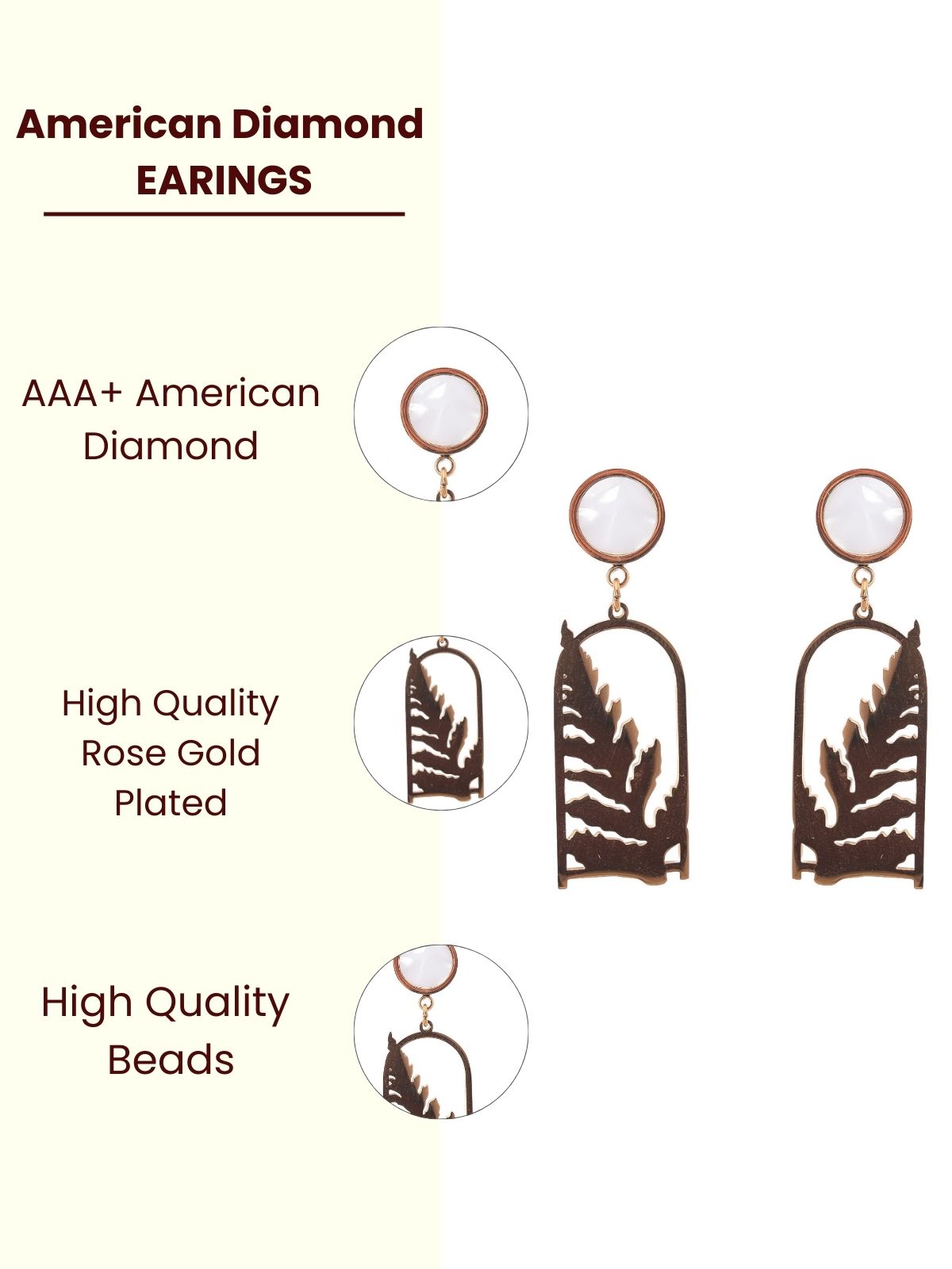 Solibelle 18K Rose Gold Dazzling Leaf Stud Korean Earrings