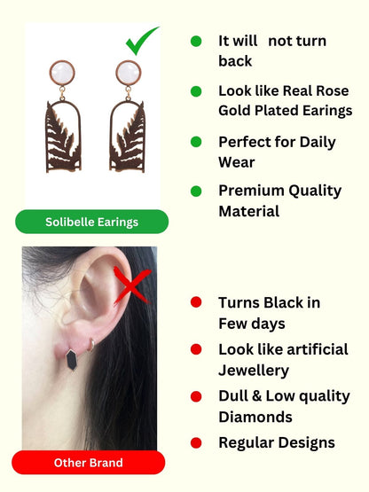 Solibelle 18K Rose Gold Dazzling Leaf Stud Korean Earrings