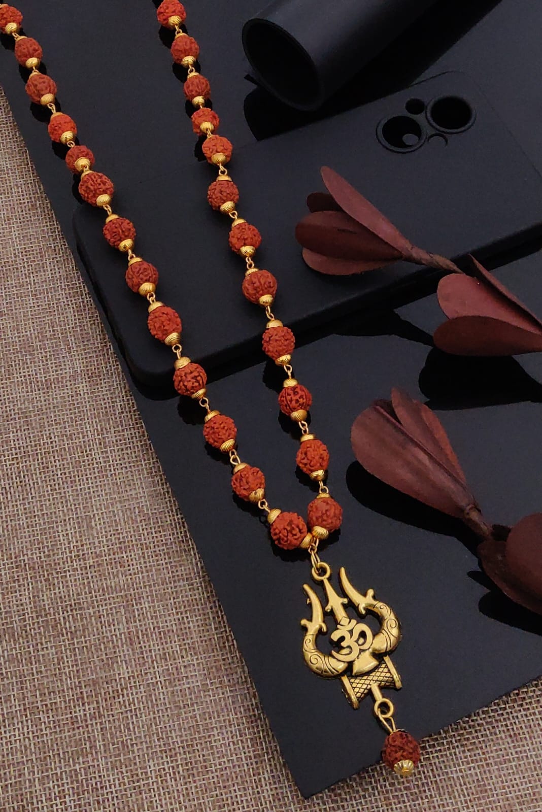 Solibelle Trisul Pendant With Rudraksh Mala