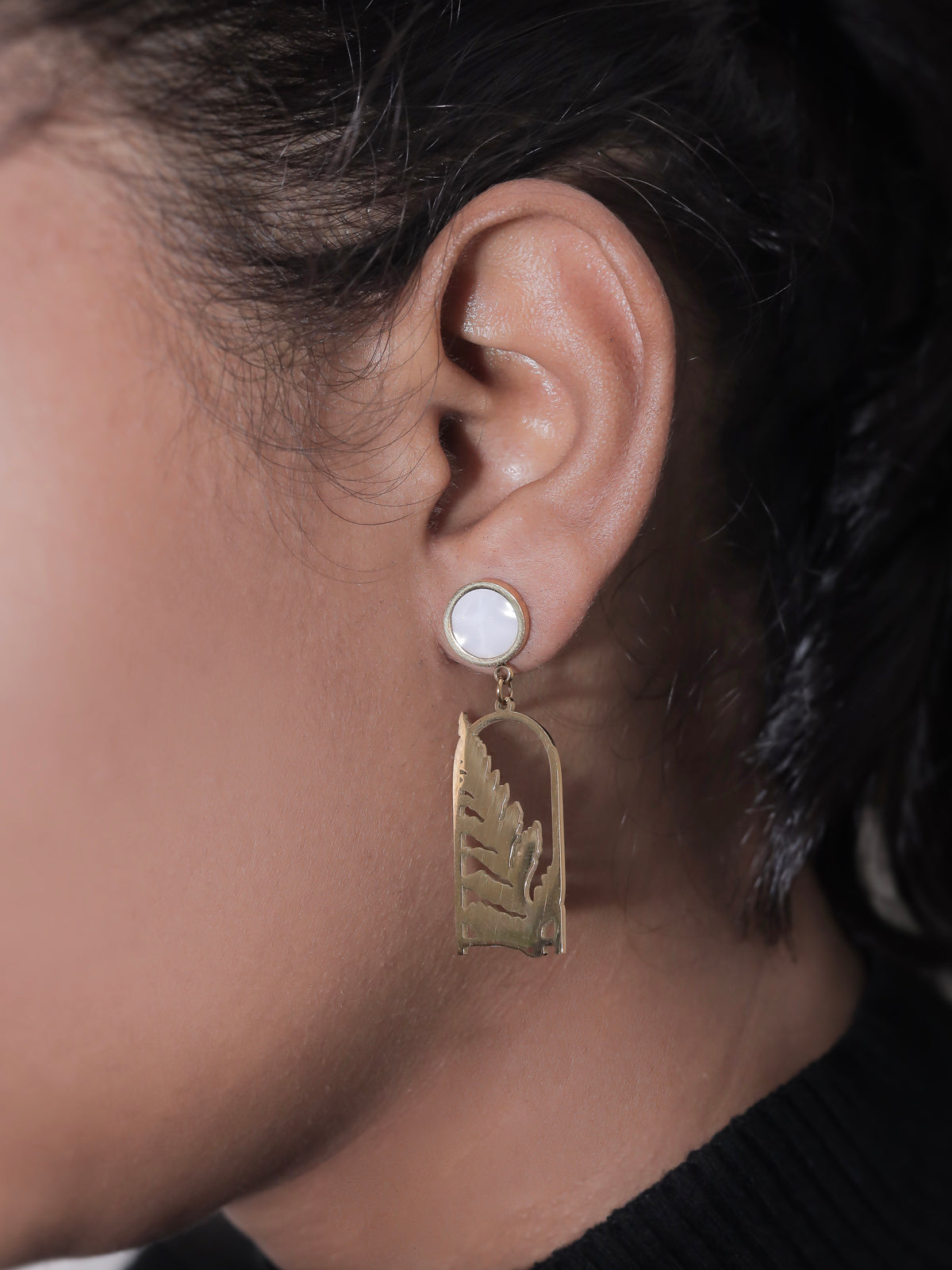 Solibelle 18K Rose Gold Dazzling Leaf Stud Korean Earrings