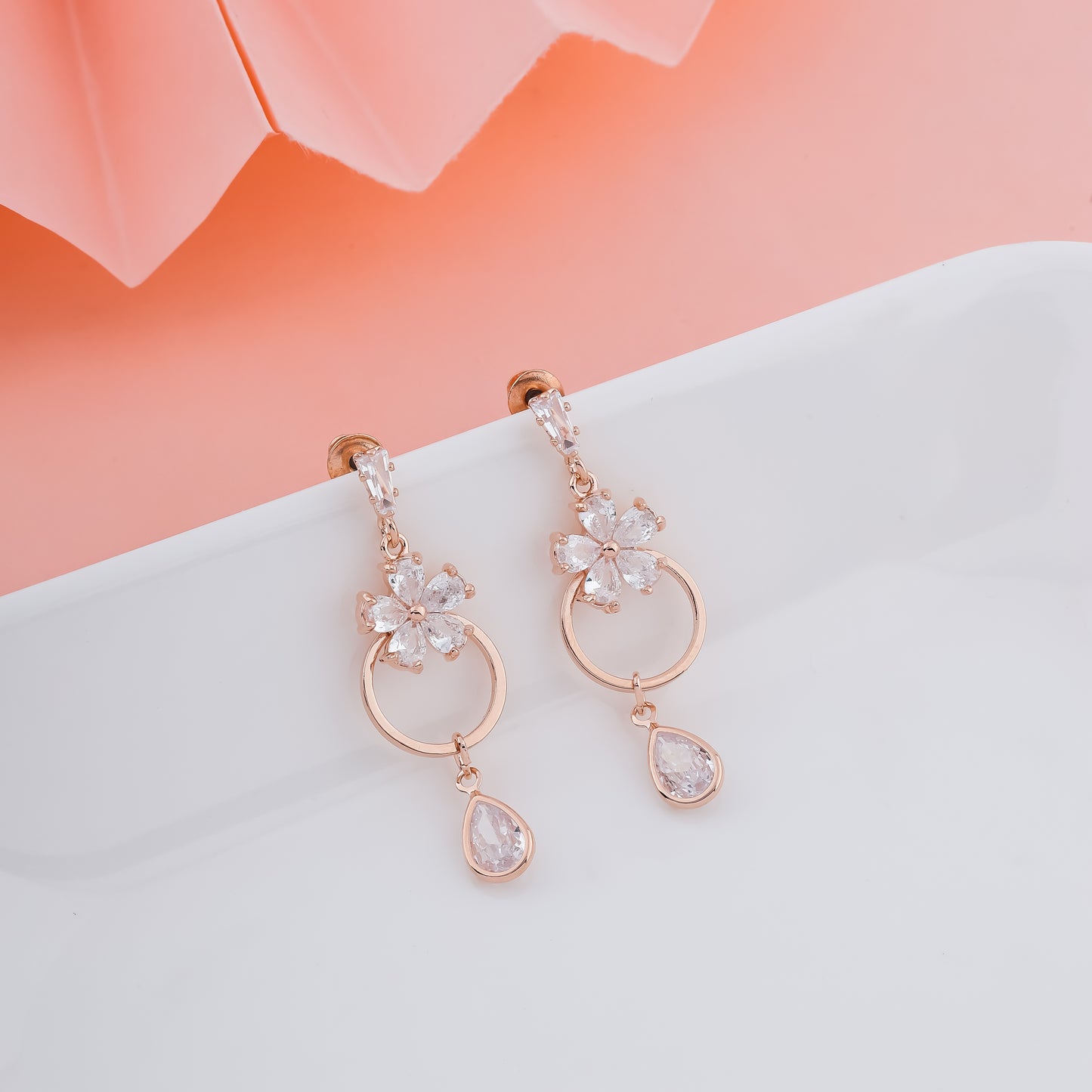 Solibelle Rose Gold Plated Kundan Earrings