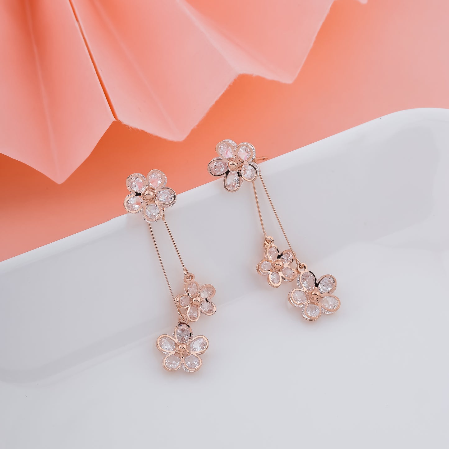Solibelle Rose Gold Floral Branch Earrings